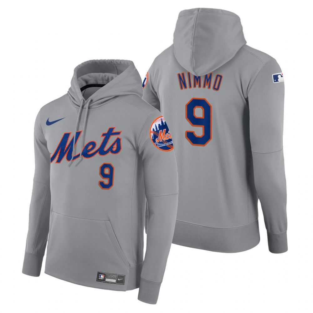 Men New York Mets 9 Nimmo gray road hoodie 2021 MLB Nike Jerseys